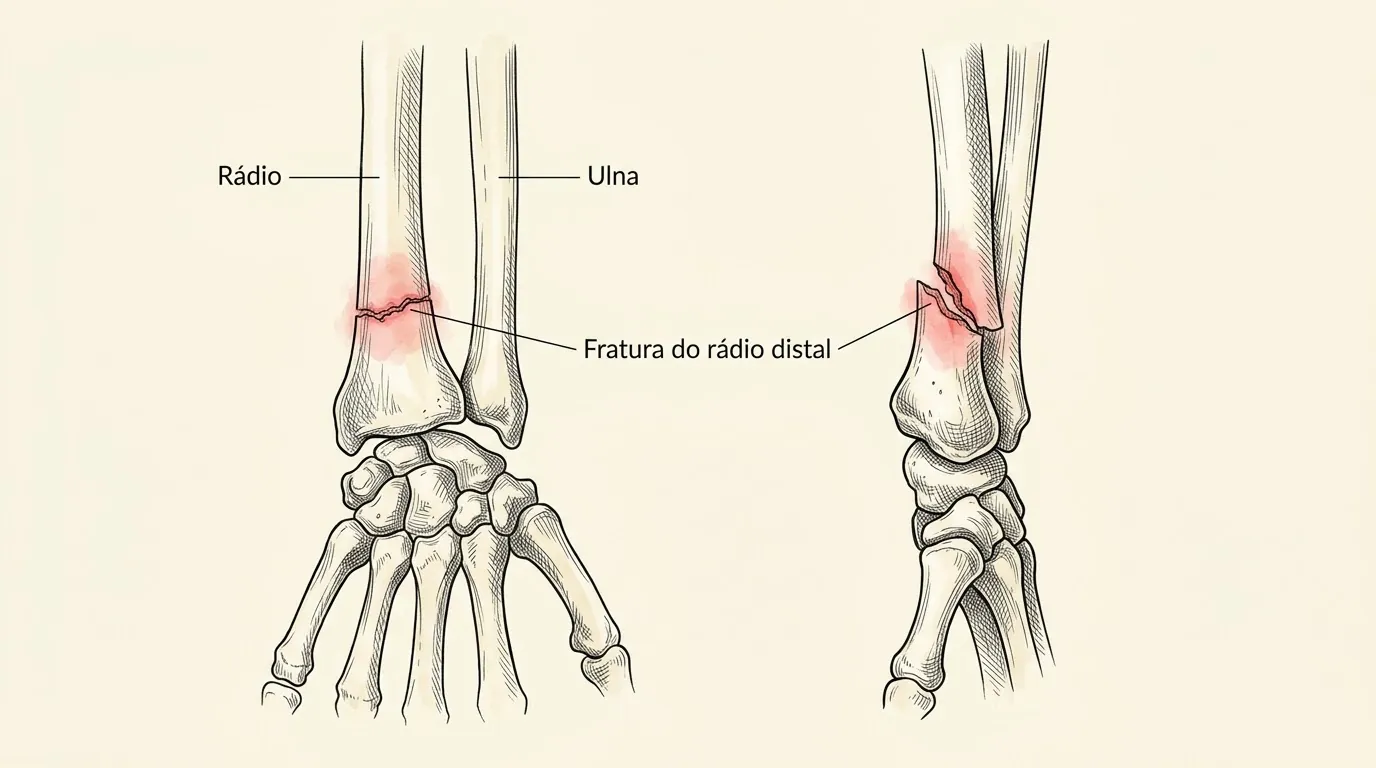 Fratura do rádio distal com desvio dorsal (fratura de Colles) e deformidade em dorso de garfo