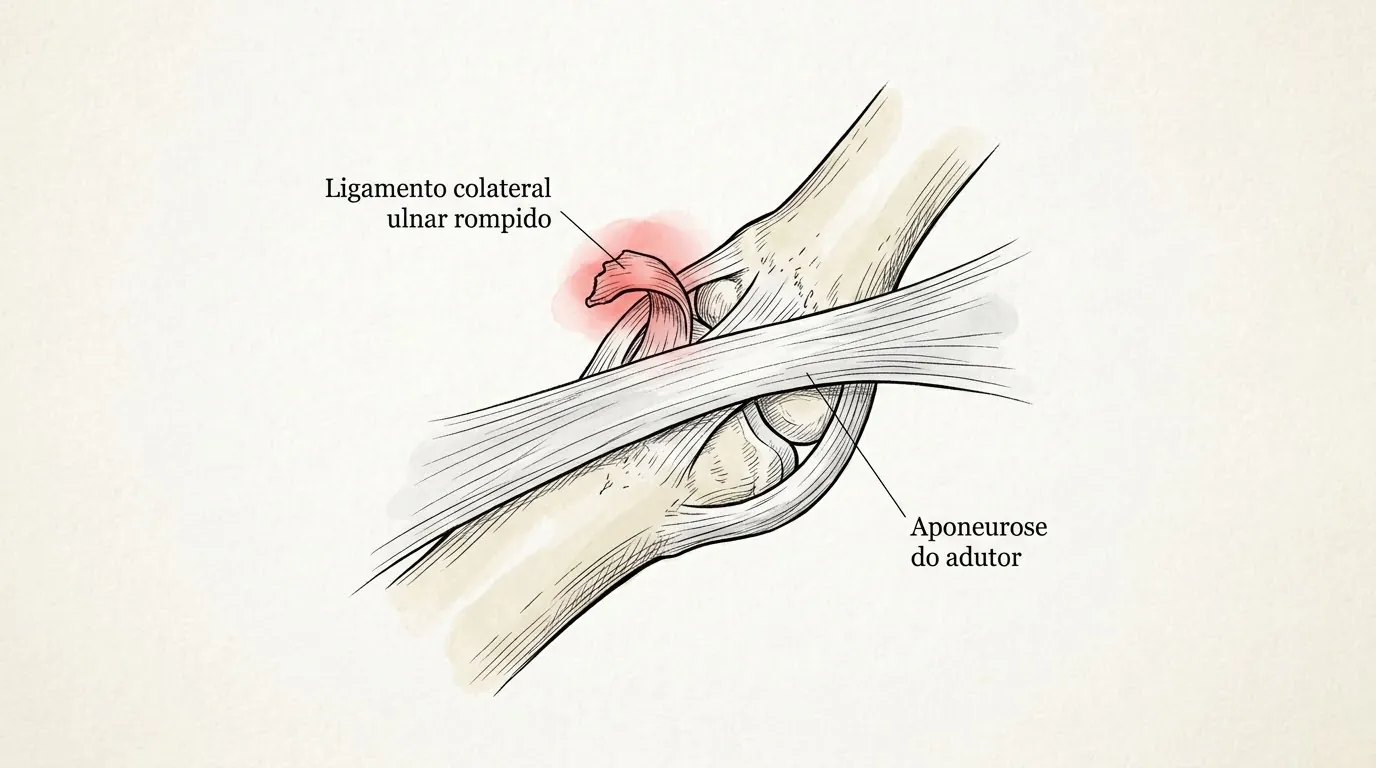 Lesão de Stener: ligamento colateral ulnar do polegar rompido e preso sobre a aponeurose do adutor